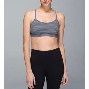 Lululemon Flow Y Bra IV Mesh Panel Textured Stripes In Black Deep Coal Size 6